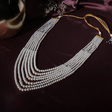 Pearl White Beaded Layered Necklace for Men