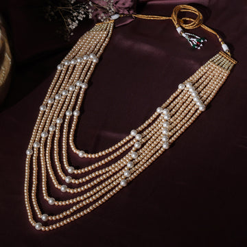 Dual Tone Pearl White & Off White Beaded Layered Necklace for Men