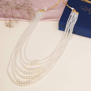 Pearl White Beaded Layered Necklace for Men