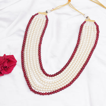 White and Maroon Beaded Neckpiece