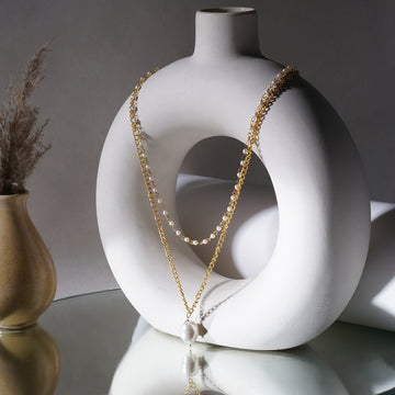 Layered Pearl and Gold Neckpiece