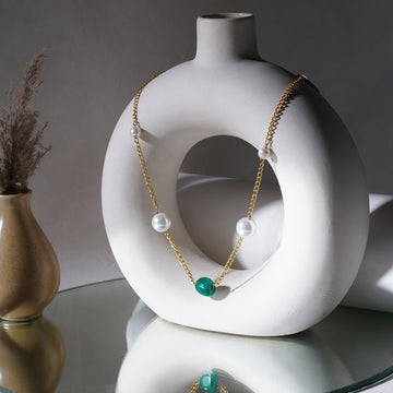 Layered Pearl and Emerald Neckpiece
