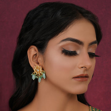 Mint Stone Kundan Earrings