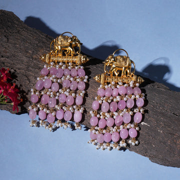 Long Layered Earrings with Elephant Motifs