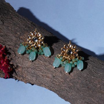 Mint Stone Kundan Earrings