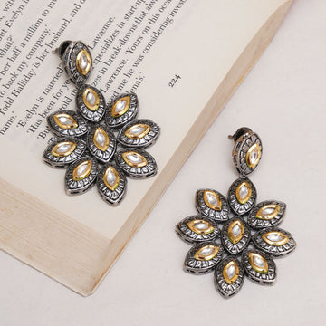 Dual Tone Kundan Flower Studs