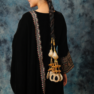 Colorful Pastel Hues Threads with Pearls & Black Thread Parandi
