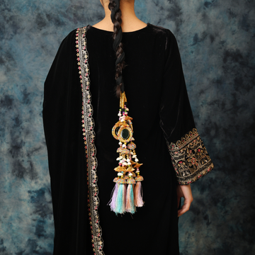 Colorful Pastel Hues Threads with Pearls & Black Thread Parandi