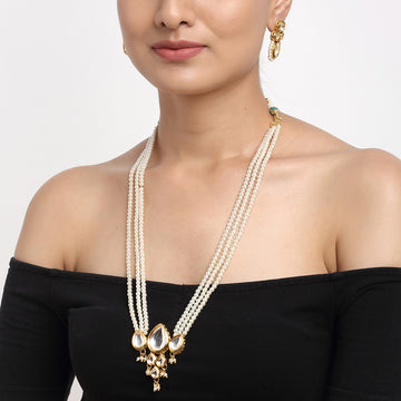 Long Kundan Neckpiece with Studs