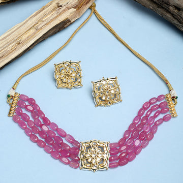 Pink Kundan Choker with Kundan Studs