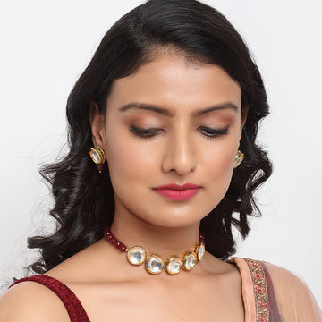 Maroon Kundan Choker with Studs