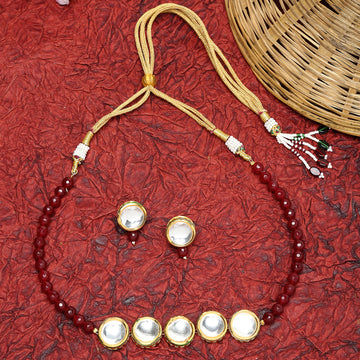 Maroon Kundan Choker with Studs