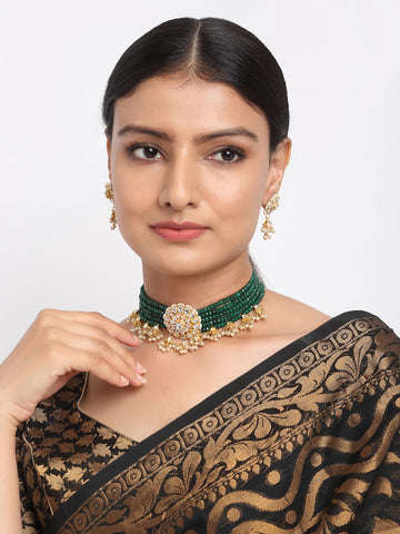 Green Kundan Choker with Earrings