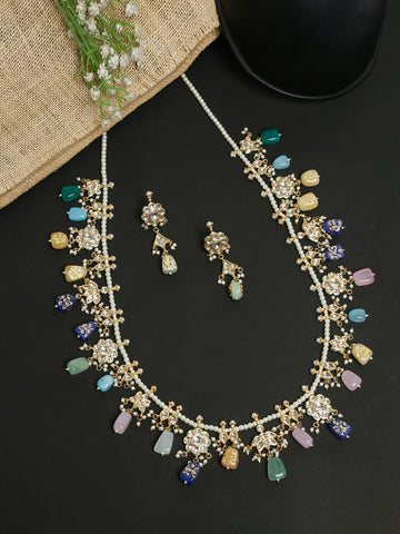 Long Kundan Neckpiece with Studs