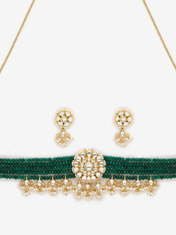 Green Kundan Choker with Earrings